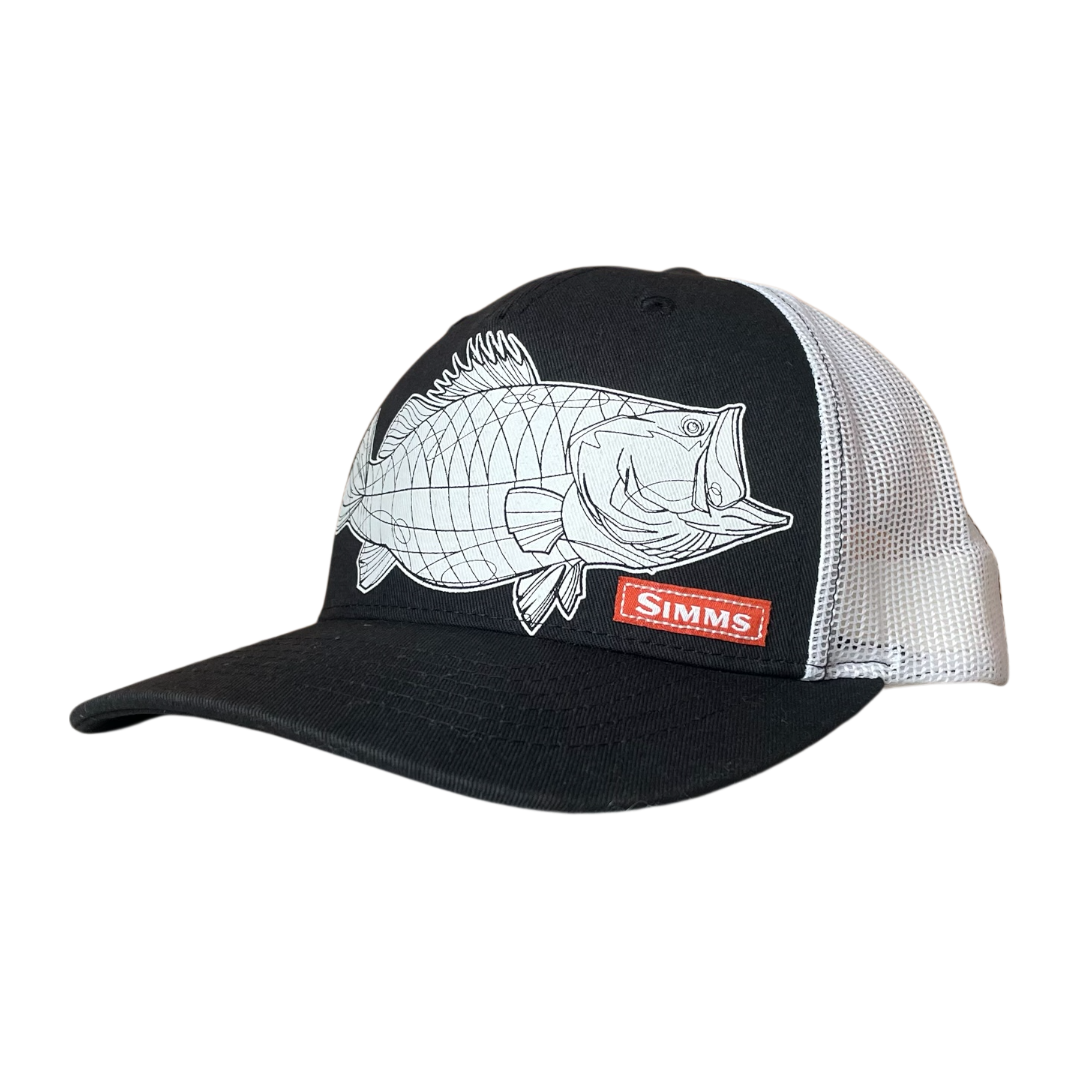 Vintage simms trucker cap fish black white unisex one size fits all