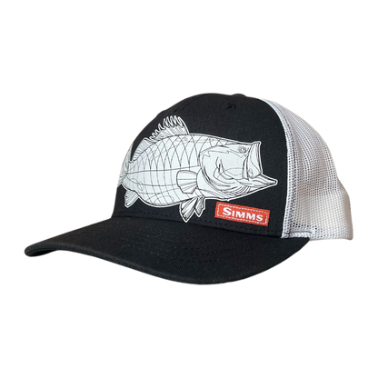 Vintage simms trucker cap fish black white unisex one size fits all