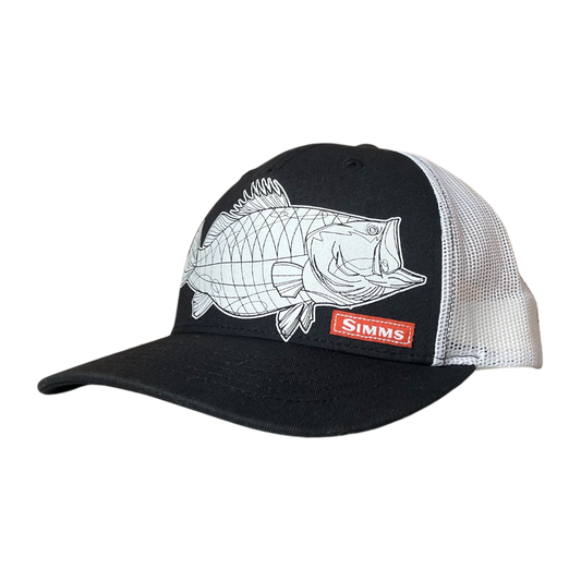 Vintage simms trucker cap fish black white unisex one size fits all